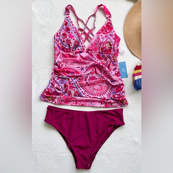 CUPSHE Women's Tankini Sets Two Piece Swimsuit Tummy Control - Picture 6 of 7